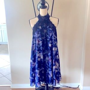 A black lace trimmed Belle Badgley Mischka dress